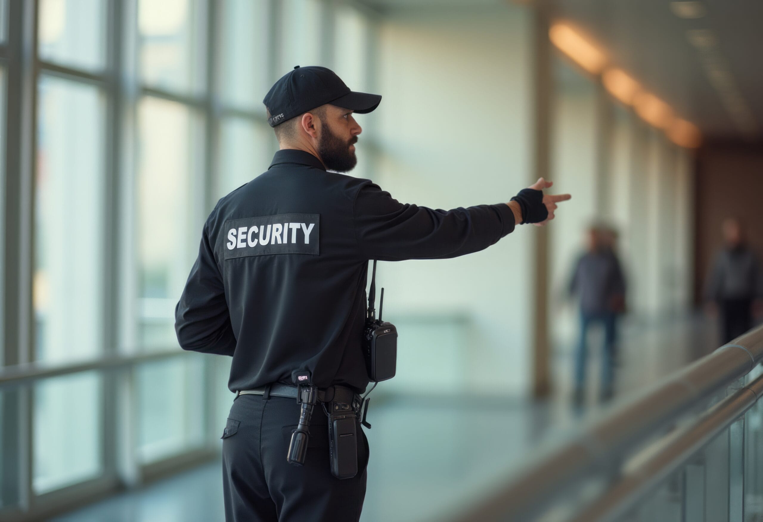 Oficial de seguridad dirigiendo con confianza